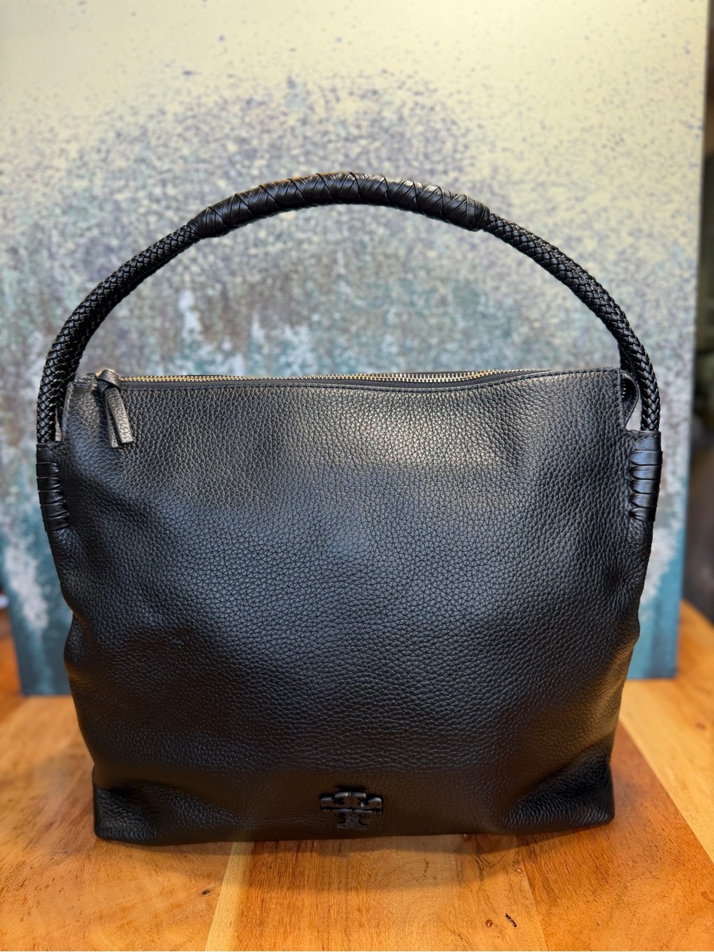 Tory Burch Classic 2010s Taylor Black Pebbled Leather Hobo Bag - Picture 3 of 11